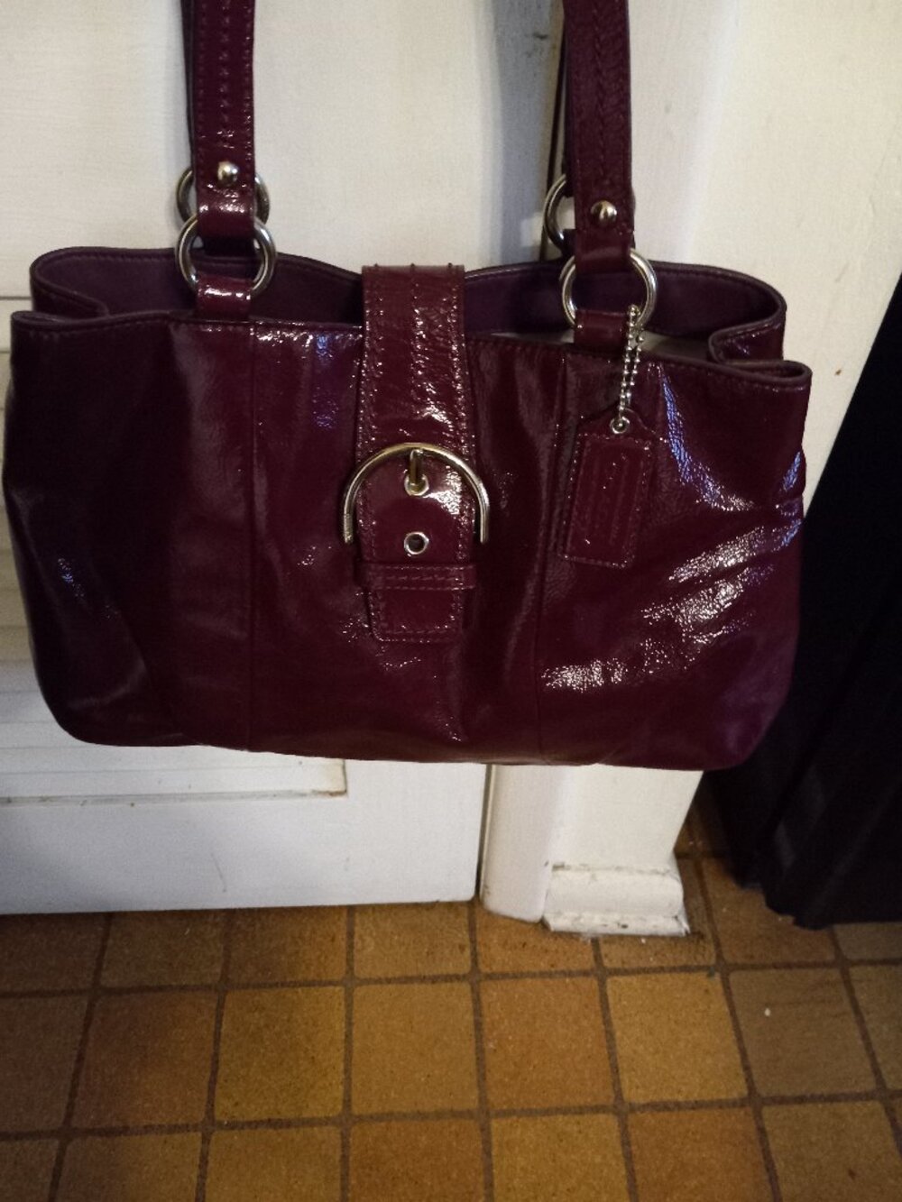 Coach Soho Patent Leather Carryall Tote Bag Plum Burgundy  # F19711